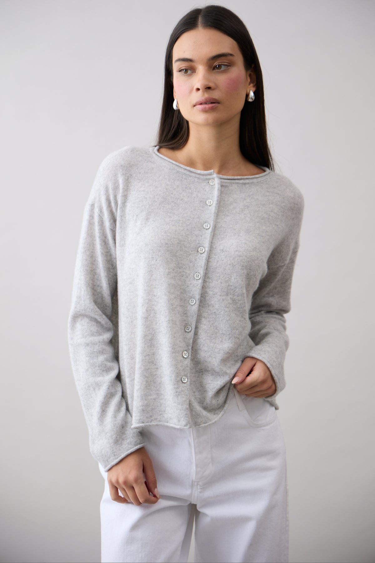 Mia Fratino Pure Reversible Cashmere Cardi - Foggy