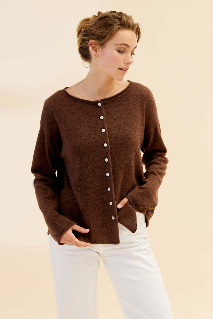 Mia Fratino Pure Reversible Cashmere Cardi - Expresso