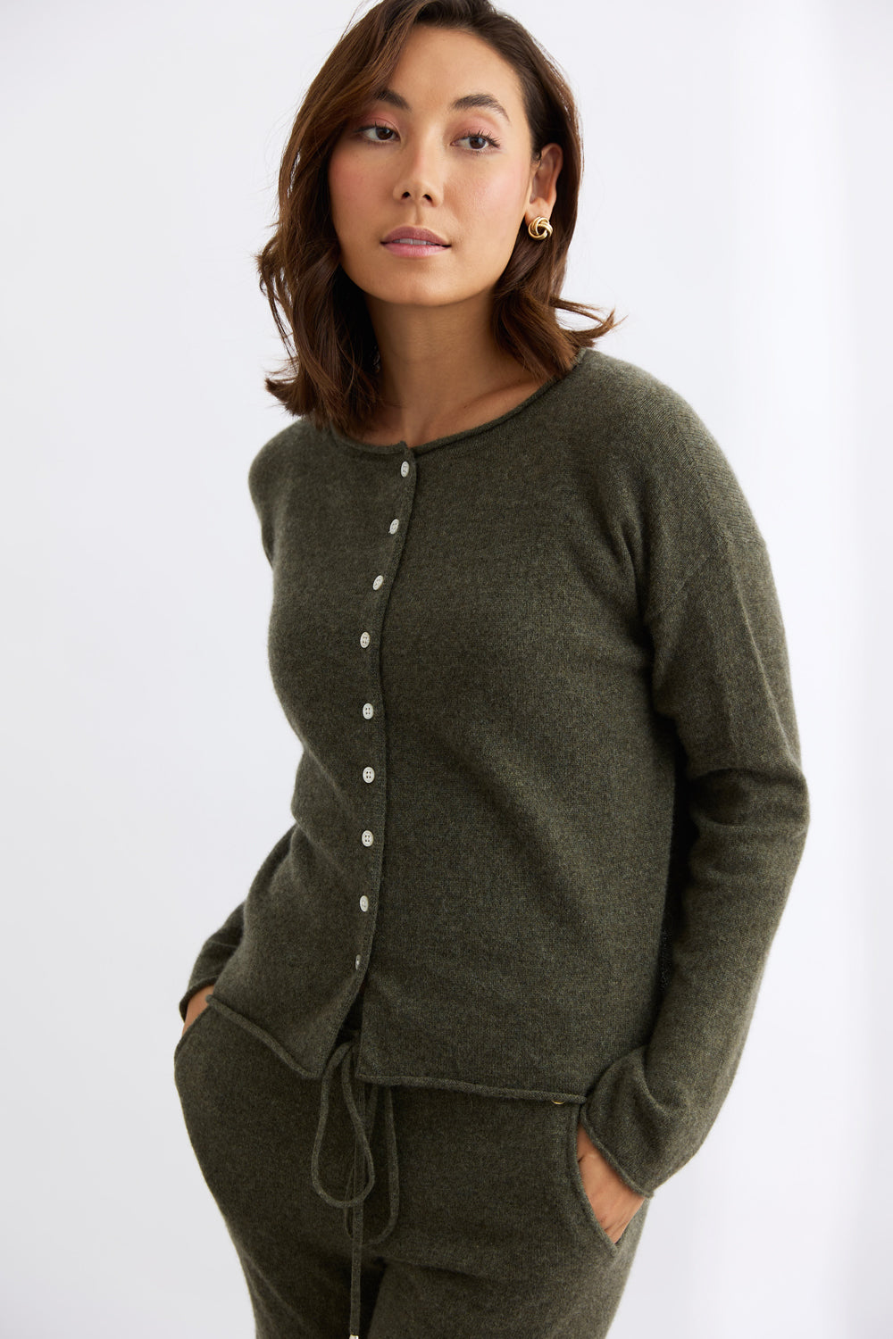 Mia Fratino Pure Reversible Cashmere Cardi - Military