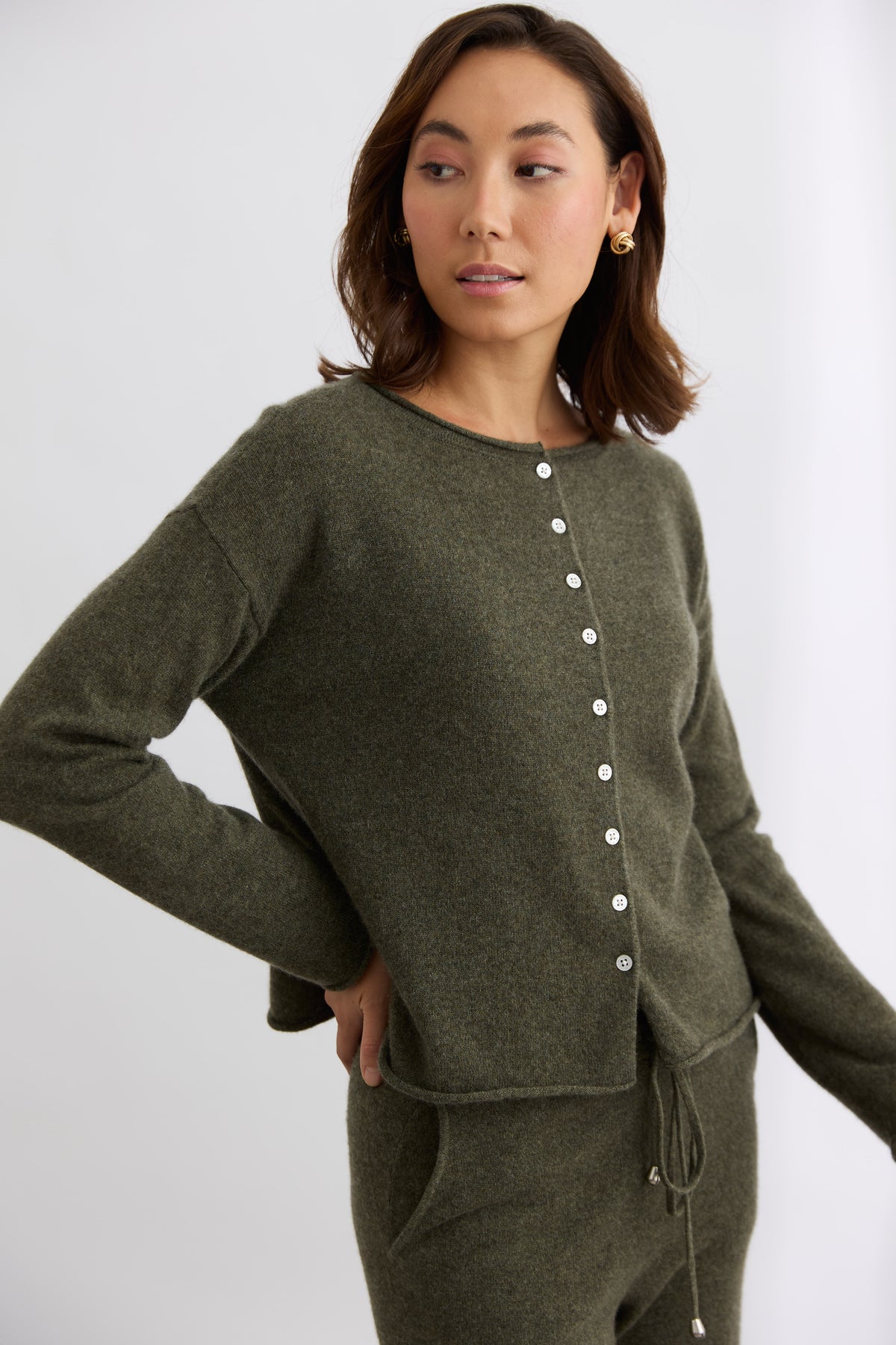 Mia Fratino Pure Reversible Cashmere Cardi - Military