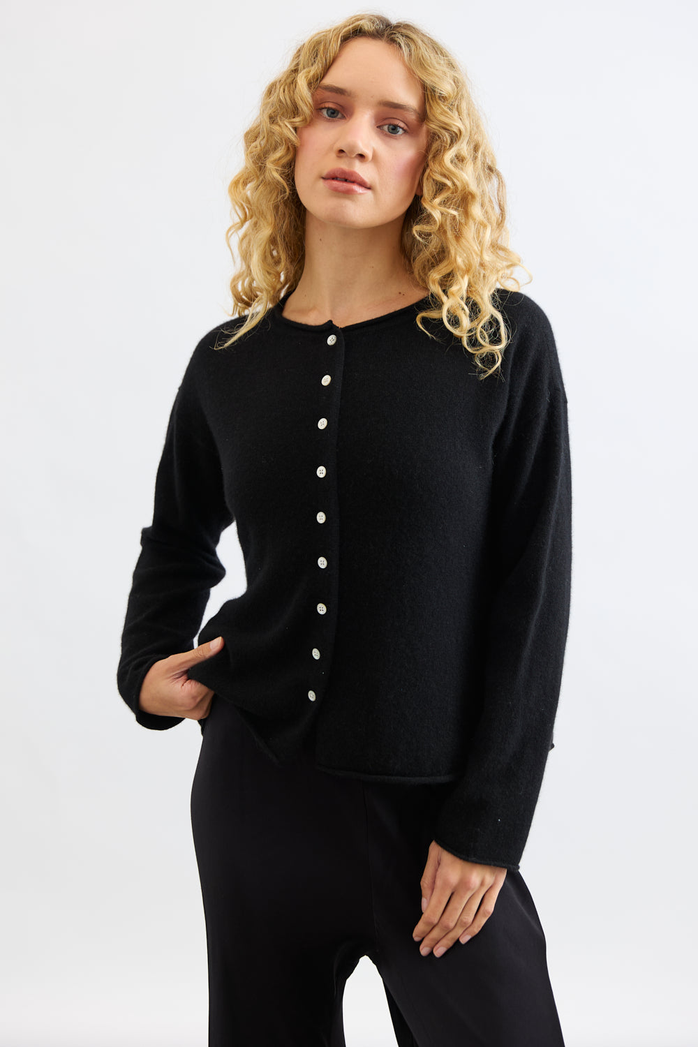Mia Fratino Pure Reversible Cashmere Cardi - Black