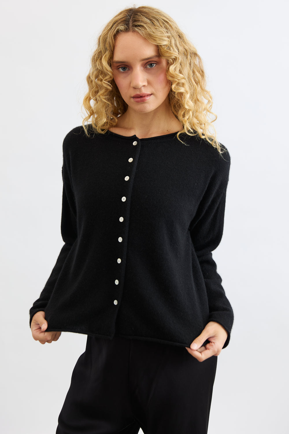 Mia Fratino Pure Reversible Cashmere Cardi - Black