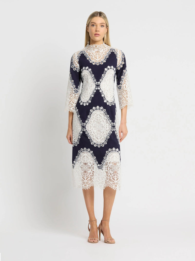 MOSS & SPY MIMOSA DRESS  - INK/IVORY - ESCAPE CLOTHING