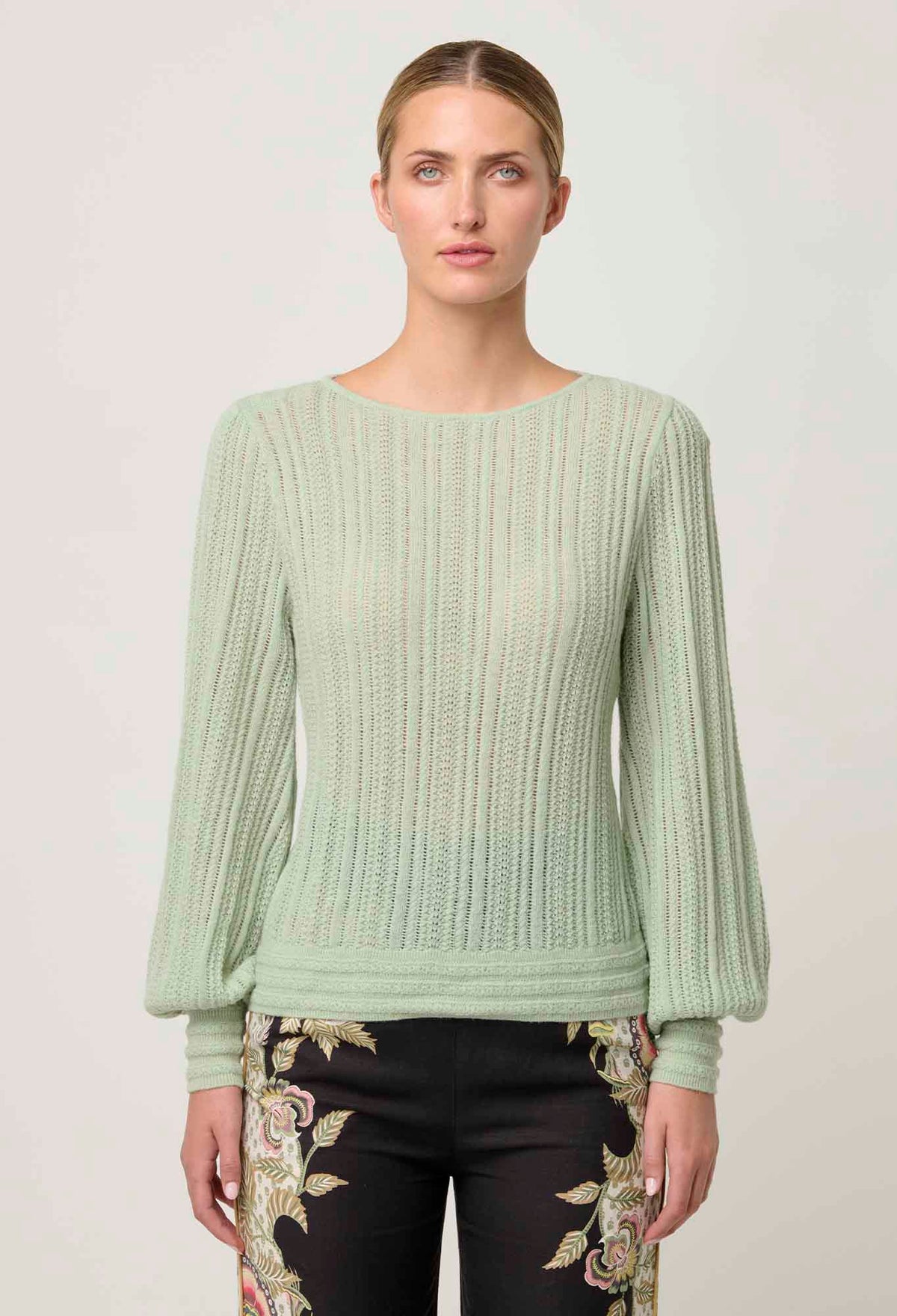 Once Was Solana Baby Alpaca Wool Blend Knit Top - Celadon