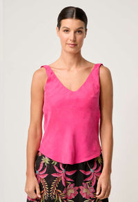 Once Was Delray Reversible Cupro Cowl & V Neck Cami - Celosia Pink