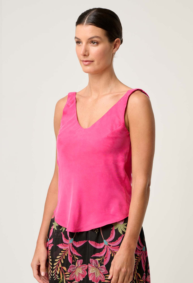 Once Was Delray Reversible Cupro Cowl & V Neck Cami - Celosia Pink