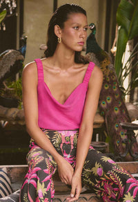 Once Was Delray Reversible Cupro Cowl & V Neck Cami - Celosia Pink