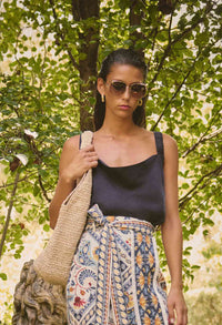 Once Was Delray Reversible Cupro Cowl & V Neck Cami - Lapis