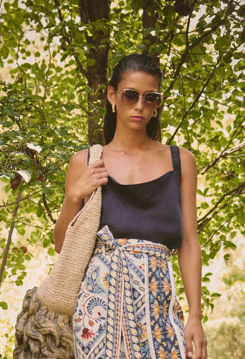 Once Was Delray Reversible Cupro Cowl & V Neck Cami - Lapis