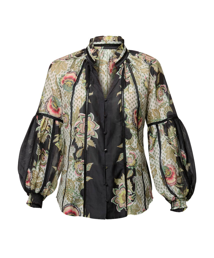 Once Was Espada Cotton Silk Blouse - Mariposa Nero