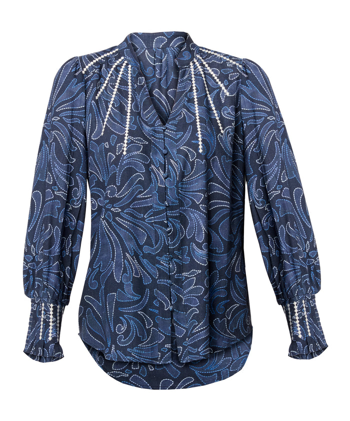 Once Was Adela Placement Embroidered Print Shirt- Altamira