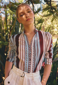 Once Was Calantha Cotton Silk Contrast Trim Ruched - Iridescent Stripe