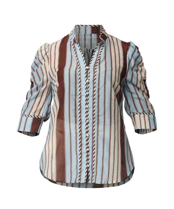 Once Was Calantha Cotton Silk Contrast Trim Ruched - Iridescent Stripe