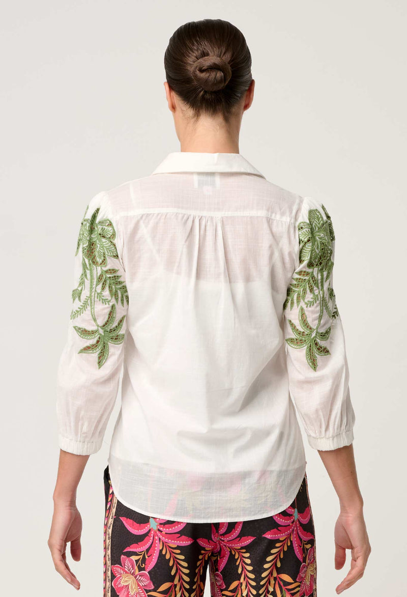 Once Was Callisto Cotton Slub Placement Embroidered Shirt - Ivory