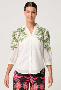 Once Was Callisto Cotton Slub Placement Embroidered Shirt - Ivory