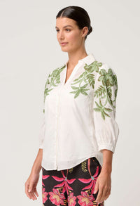Once Was Callisto Cotton Slub Placement Embroidered Shirt - Ivory
