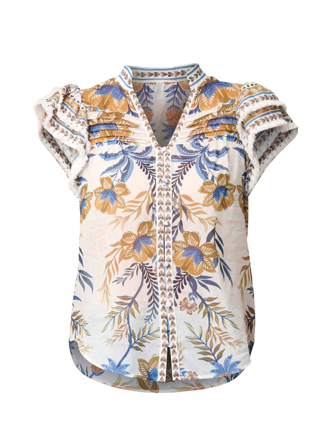 Once Was Luma Cotton Silk Flutter Sleeve Top - Golden Medina