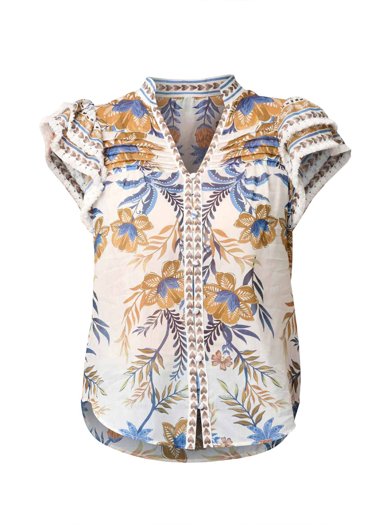 Once Was Luma Cotton Silk Flutter Sleeve Top - Golden Medina