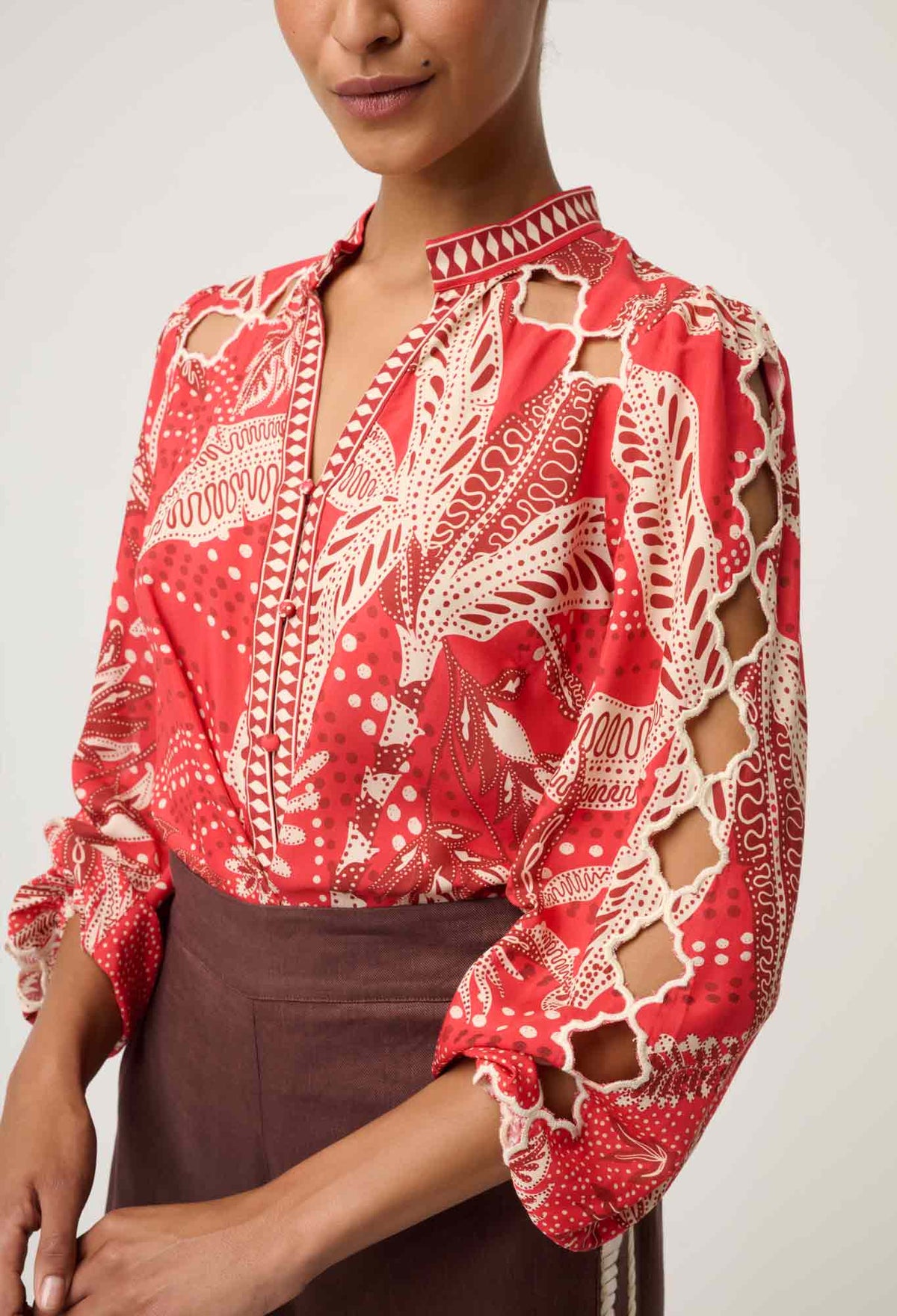 Once Was Audrey Placement Embroidered Blouse – Crimson Palms