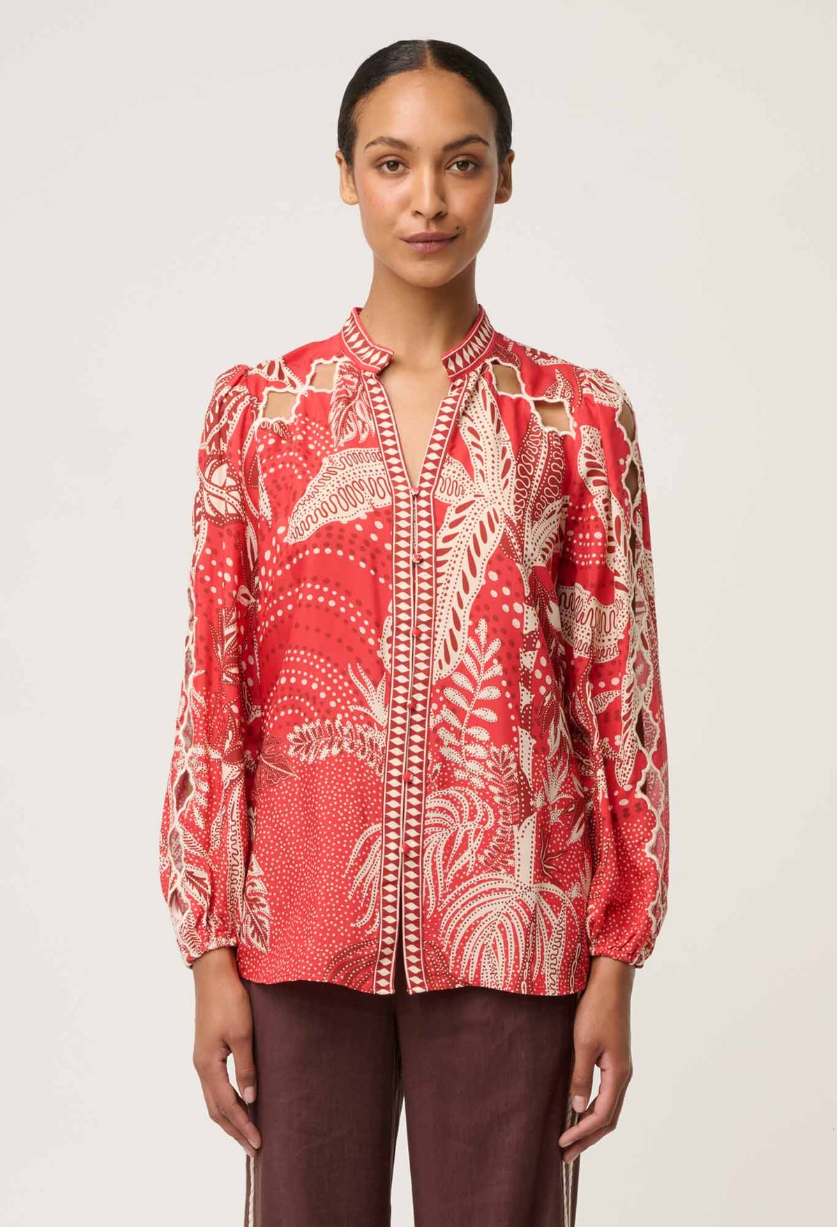Once Was Audrey Placement Embroidered Blouse – Crimson Palms