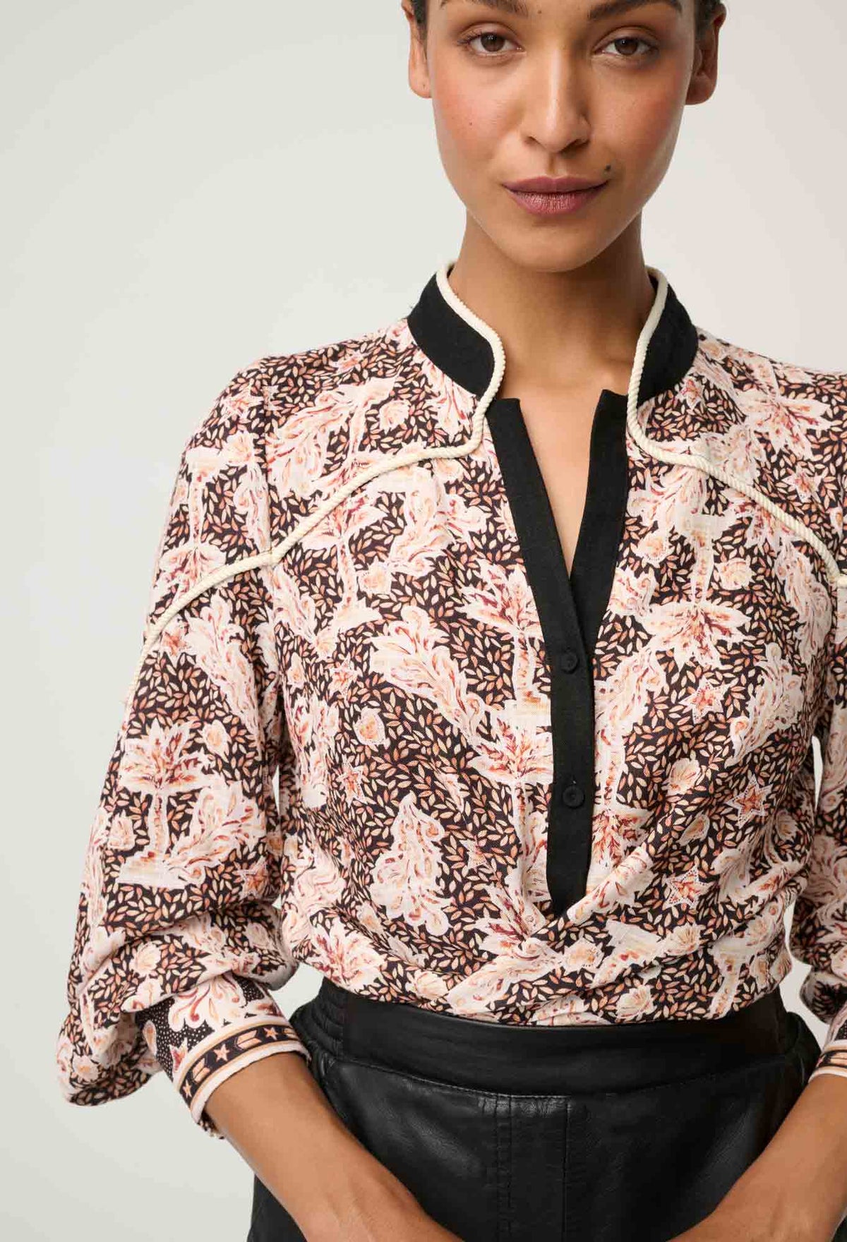 Once Was Harley Linen Rope Trim Detail Shirt - Russet Palm