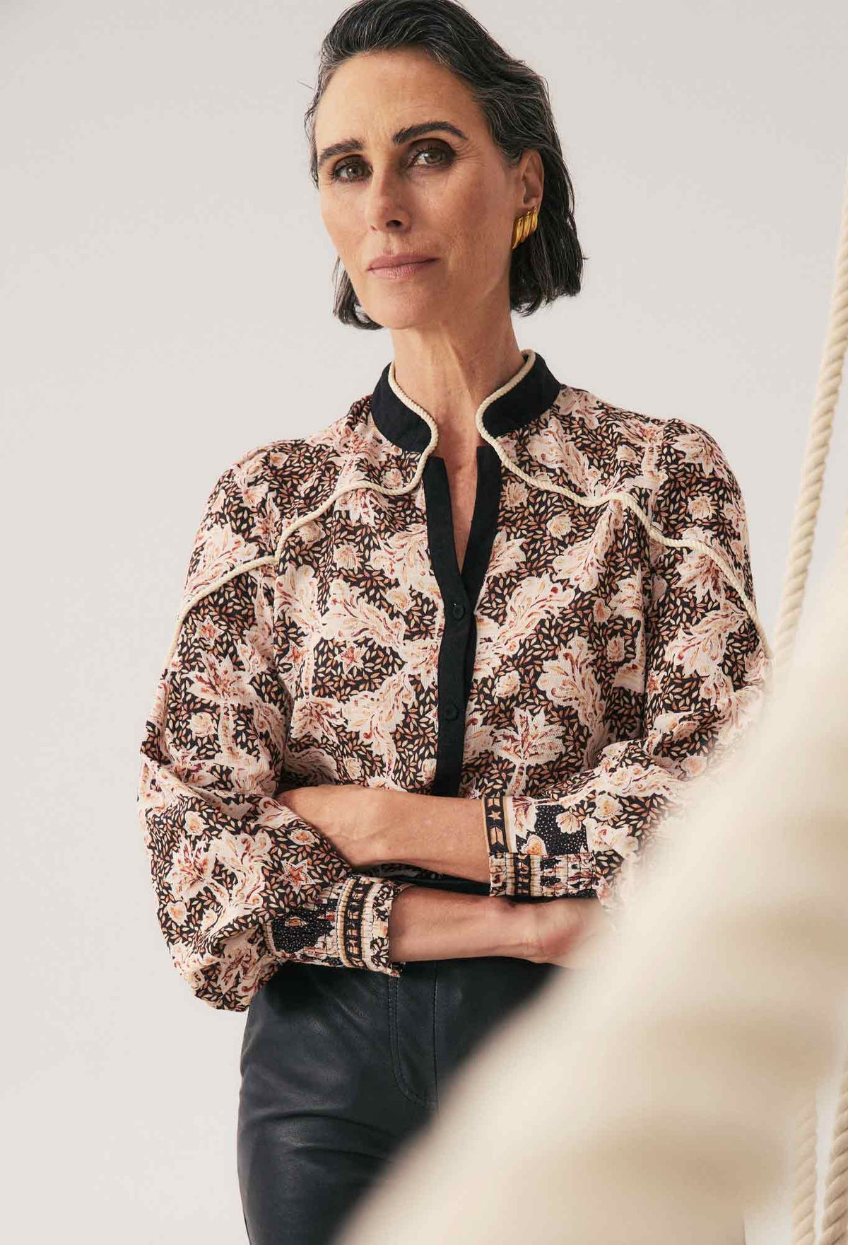 Once Was Harley Linen Rope Trim Detail Shirt - Russet Palm
