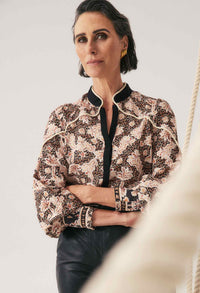 Once Was Harley Linen Rope Trim Detail Shirt - Russet Palm