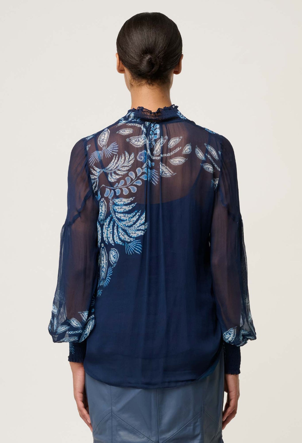 Once Was Colette Placement Print Shirred Collar Blouse - Moonlit Batik