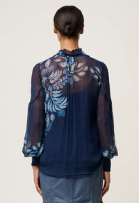 Once Was Colette Placement Print Shirred Collar Blouse - Moonlit Batik
