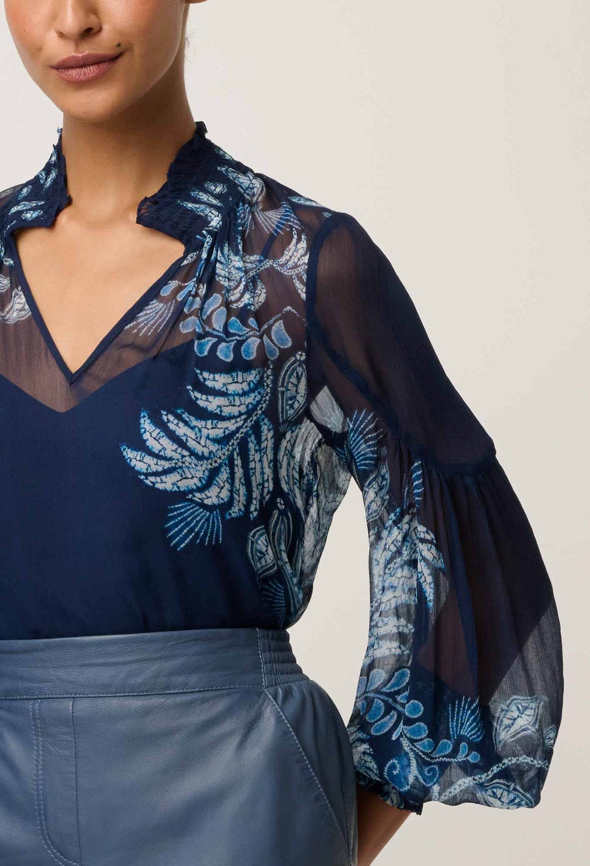 Once Was Colette Placement Print Shirred Collar Blouse - Moonlit Batik