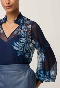 Once Was Colette Placement Print Shirred Collar Blouse - Moonlit Batik