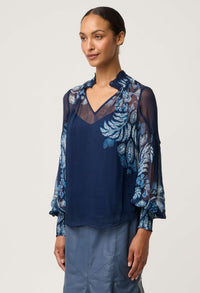 Once Was Colette Placement Print Shirred Collar Blouse - Moonlit Batik