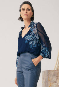 Once Was Colette Placement Print Shirred Collar Blouse - Moonlit Batik