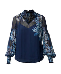 Once Was Colette Placement Print Shirred Collar Blouse - Moonlit Batik