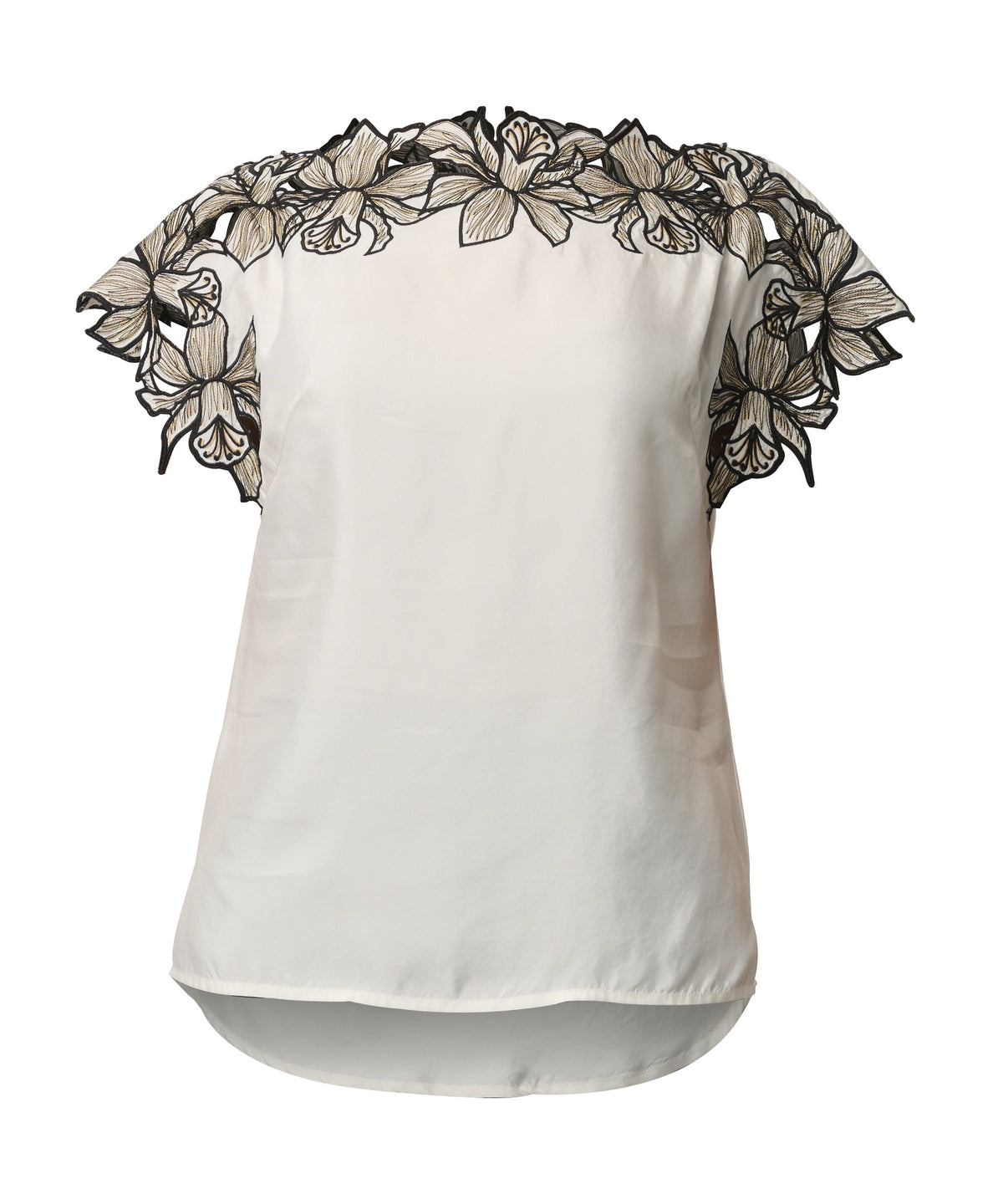 Once Was Eleanor Cupro Blend Embroidery Detail Wide Neck Top – Ivory