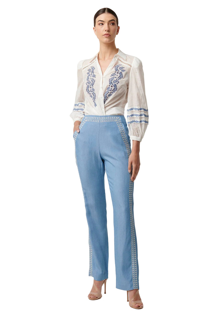 Once Was Ophelia  Embroidered Pant - Cornflower