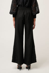 Once Was Rhea Linen Viscose Placement Embroidered Pant - Black