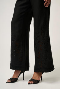 Once Was Rhea Linen Viscose Placement Embroidered Pant - Black