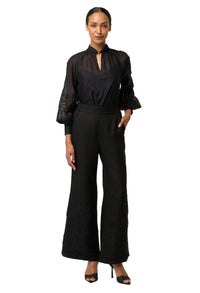Once Was Rhea Linen Viscose Placement Embroidered Pant - Black