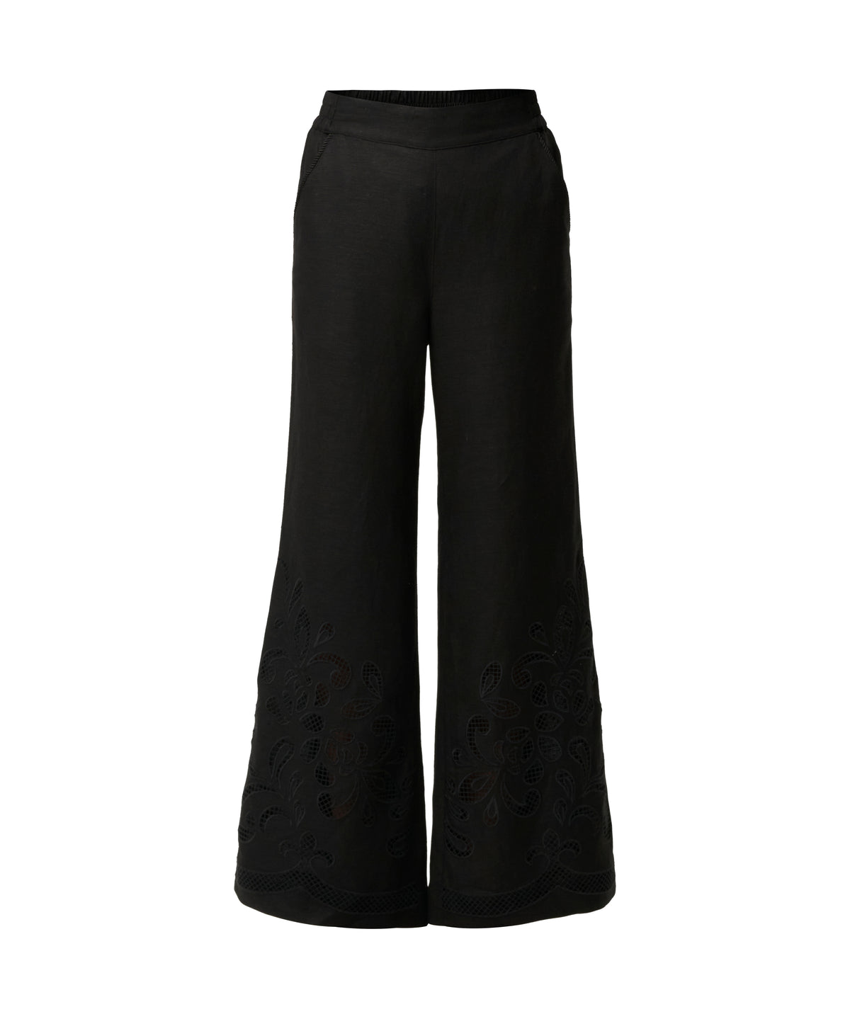 Once Was Rhea Linen Viscose Placement Embroidered Pant - Black