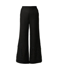 Once Was Rhea Linen Viscose Placement Embroidered Pant - Black