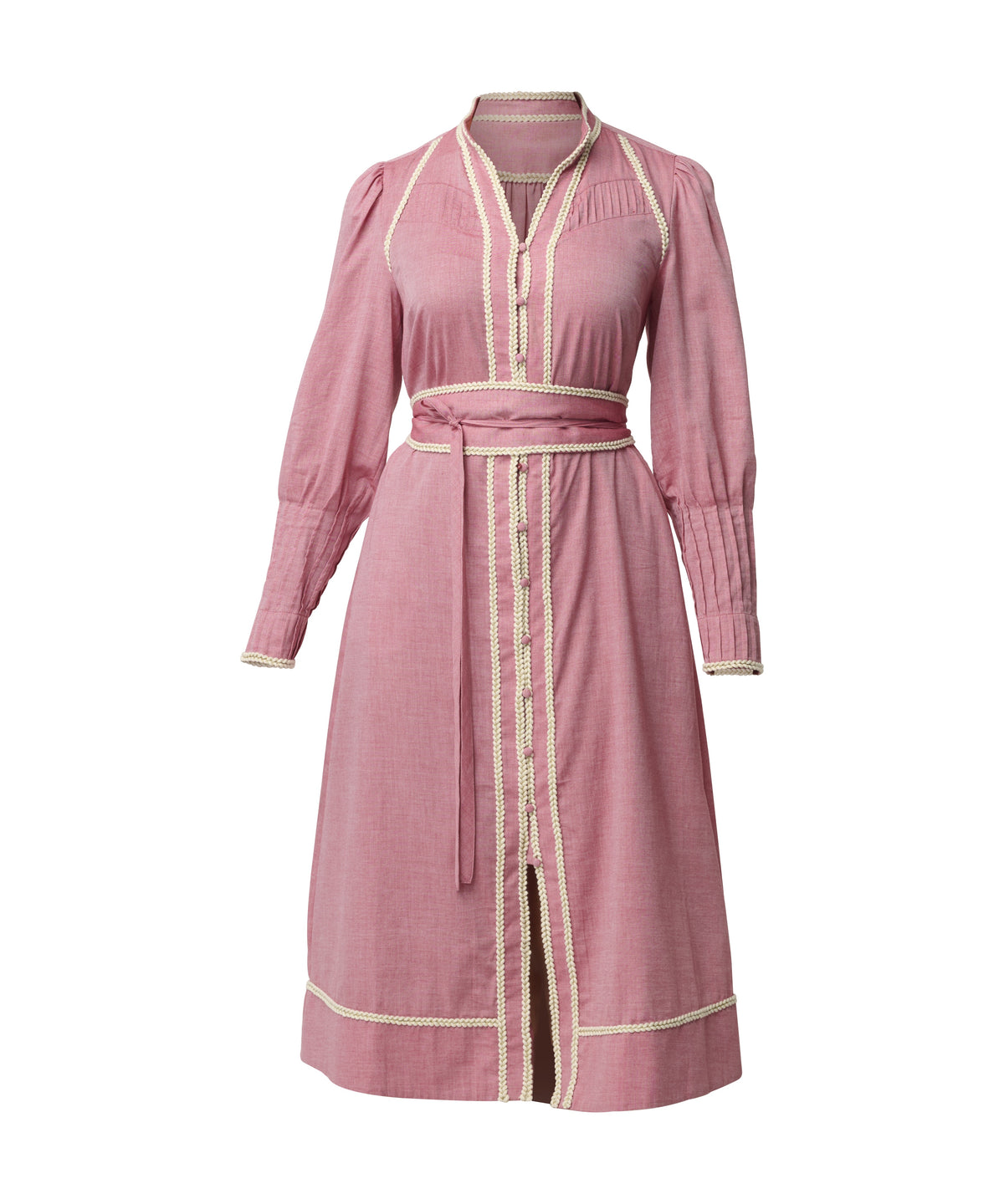 Once Was Isla Cotton Chambray Trim Detail Dress - Blush Chambray