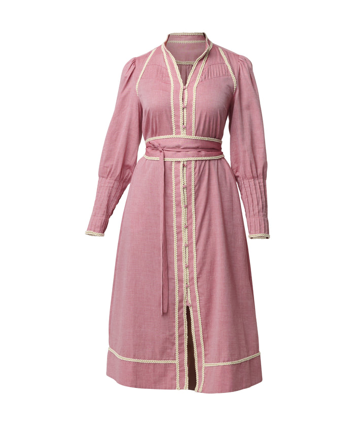 Once Was Isla Cotton Chambray Trim Detail Dress - Blush Chambray