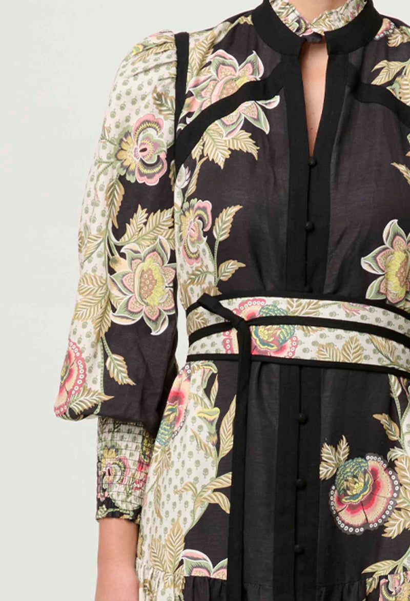 Once Was Espada Linen Viscose Maxi Dress in Mariposa Nero