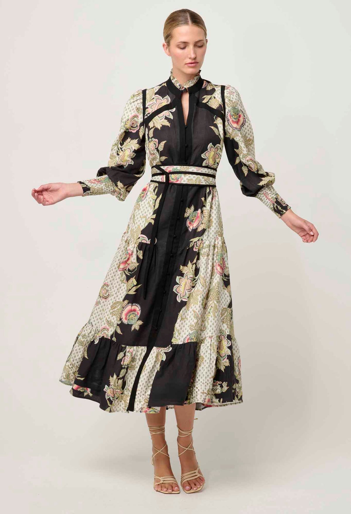 Once Was Espada Linen Viscose Maxi Dress in Mariposa Nero