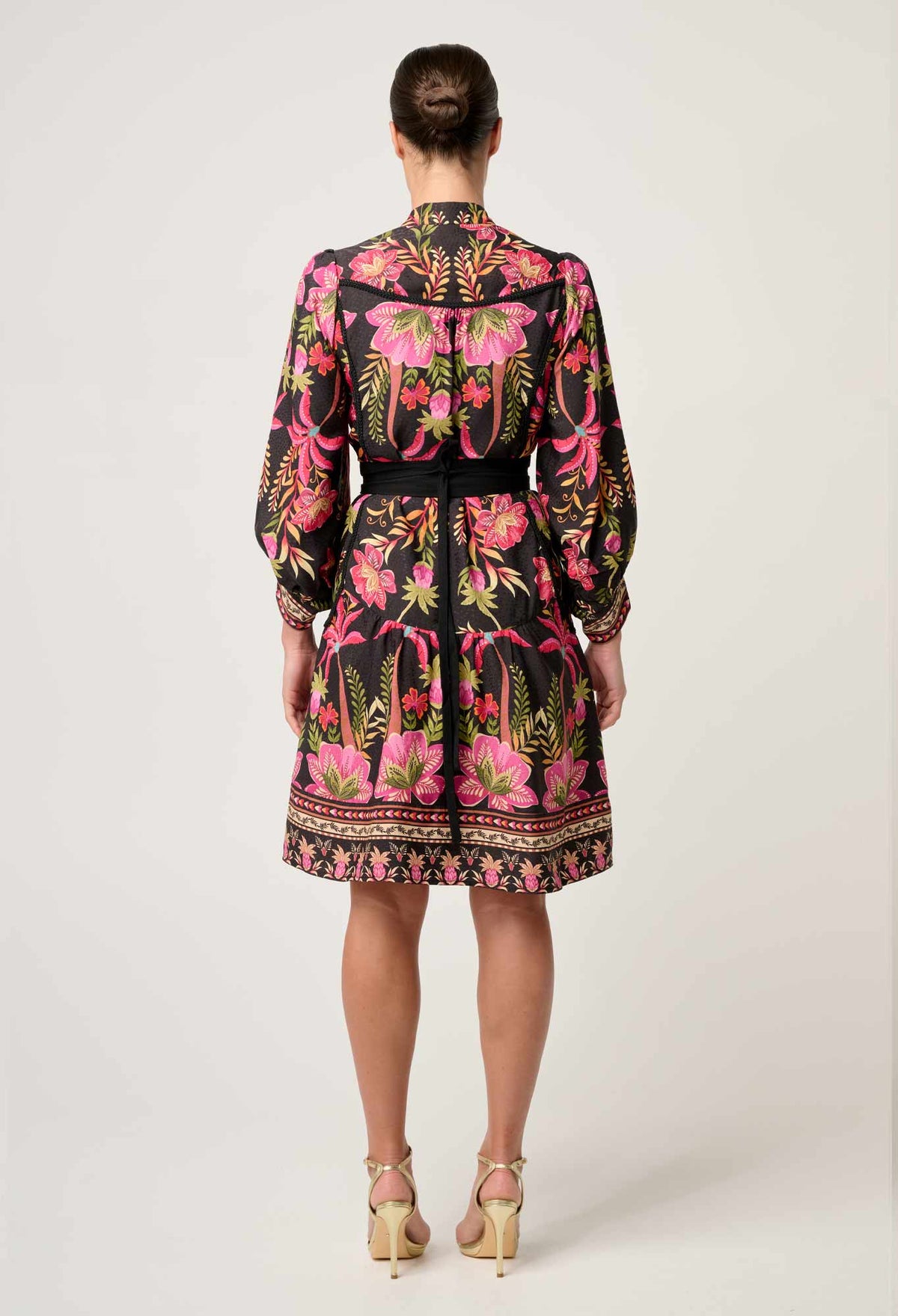 Once Was Aurelia Viscose Dobby Lace Trim Placement Print Dress - Anthos Iotos