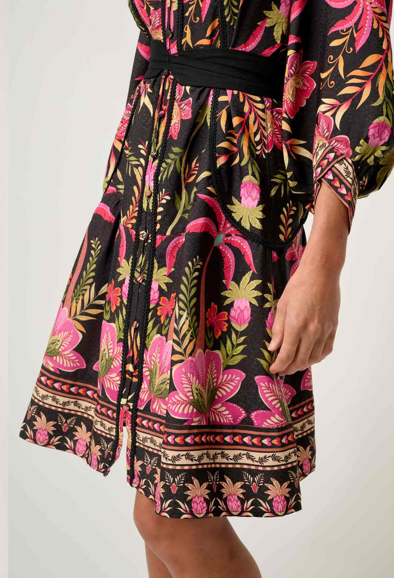 Once Was Aurelia Viscose Dobby Lace Trim Placement Print Dress - Anthos Iotos
