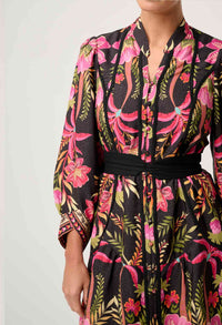 Once Was Aurelia Viscose Dobby Lace Trim Placement Print Dress - Anthos Iotos