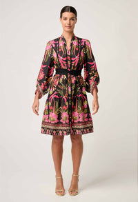 Once Was Aurelia Viscose Dobby Lace Trim Placement Print Dress - Anthos Iotos