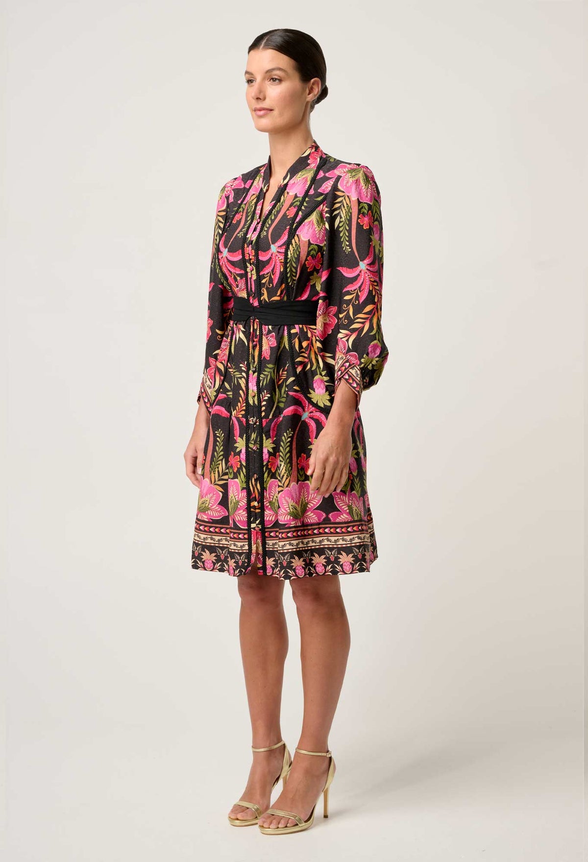Once Was Aurelia Viscose Dobby Lace Trim Placement Print Dress - Anthos Iotos